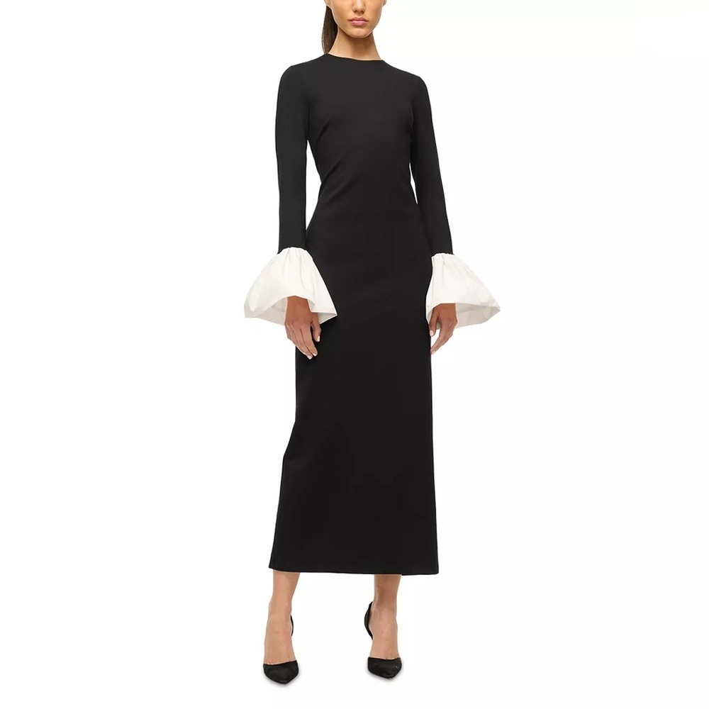 NWT Staud Hawthorne Maxi Dress Preppy Minimalist Chic Black Ivory Sz XS